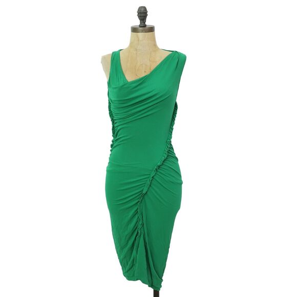 ATLEIN Leger Mini Dress FR 40 (Fits S or M) Green Bodycon Party Cowl Neck EUC B9 - Picture 2 of 6